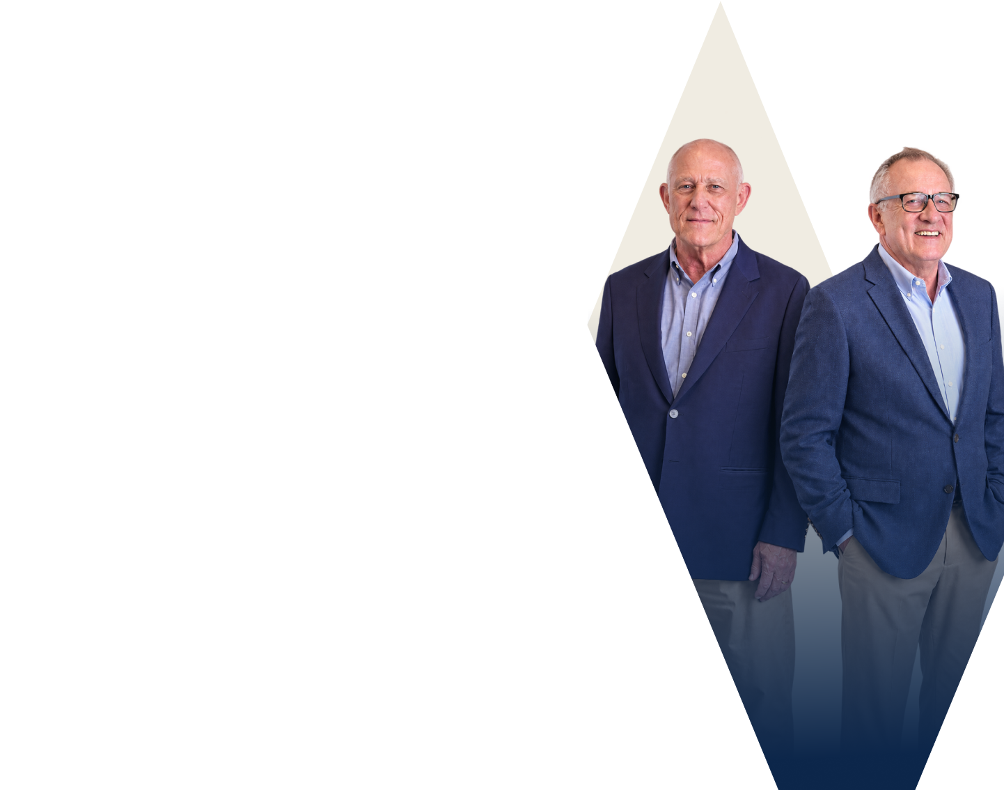 two business owners standing back to back.